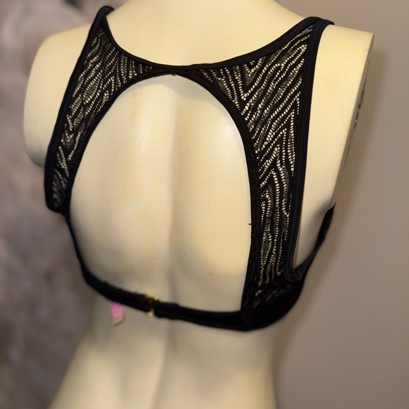 Victorias Secret Black sheer mesh open back Swim Top Sz M - Picture 6 of 8